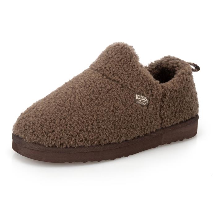 Isotoner® Ladies Borg Bootie With Back Tape Detail Brown Extra Image 2